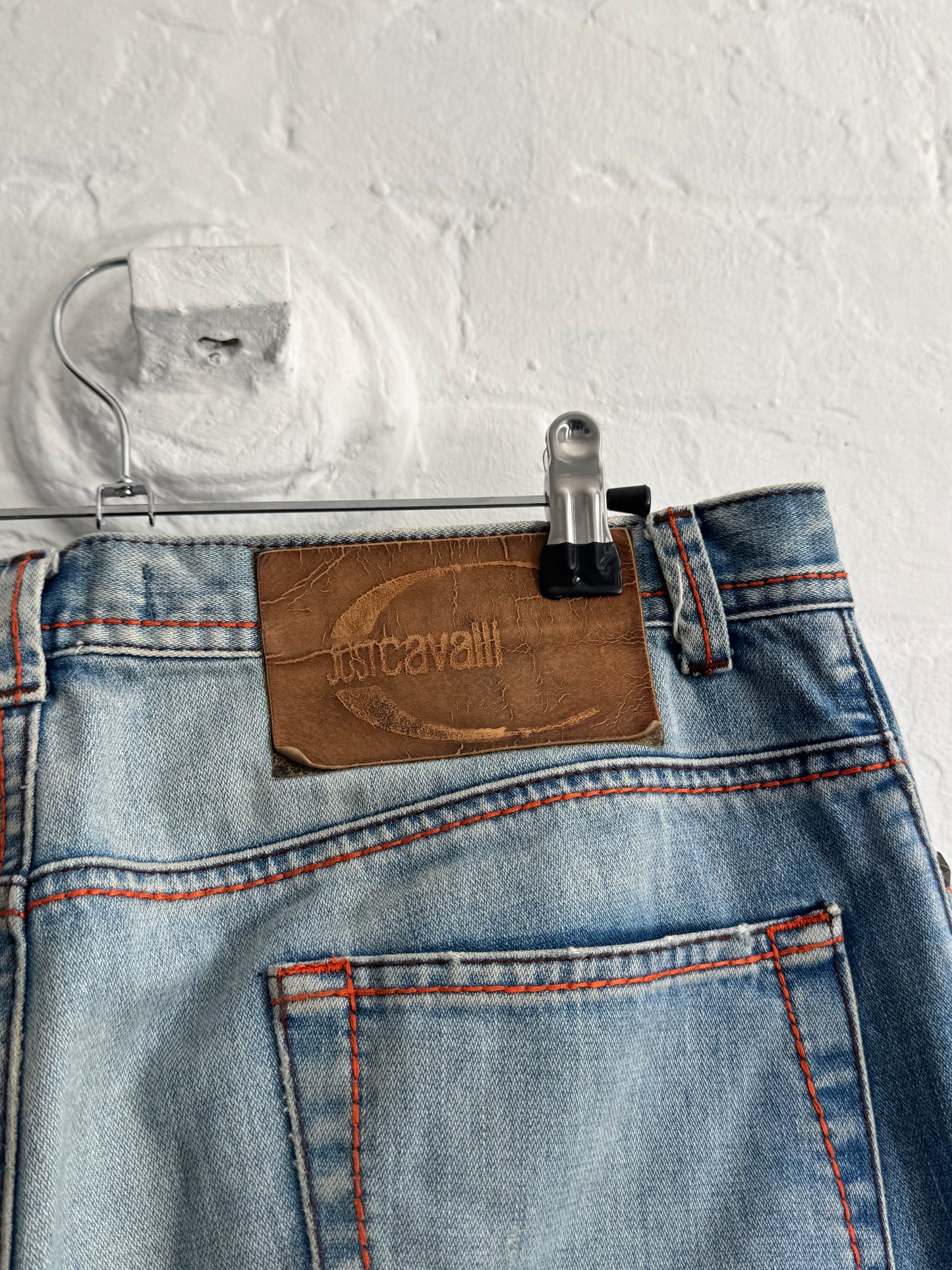 '00s Roberto Cavalli Just Cavalli Contrast Stitch Bootcut 'Scar' Denim (32)