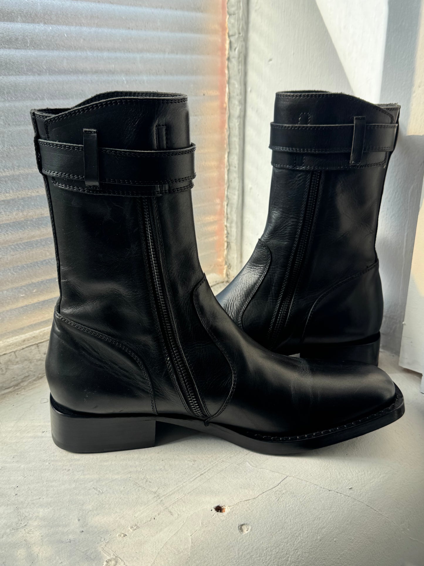 Anne Demeulemeester Calf Length Slim Biker Buckle Boots (UK 9)