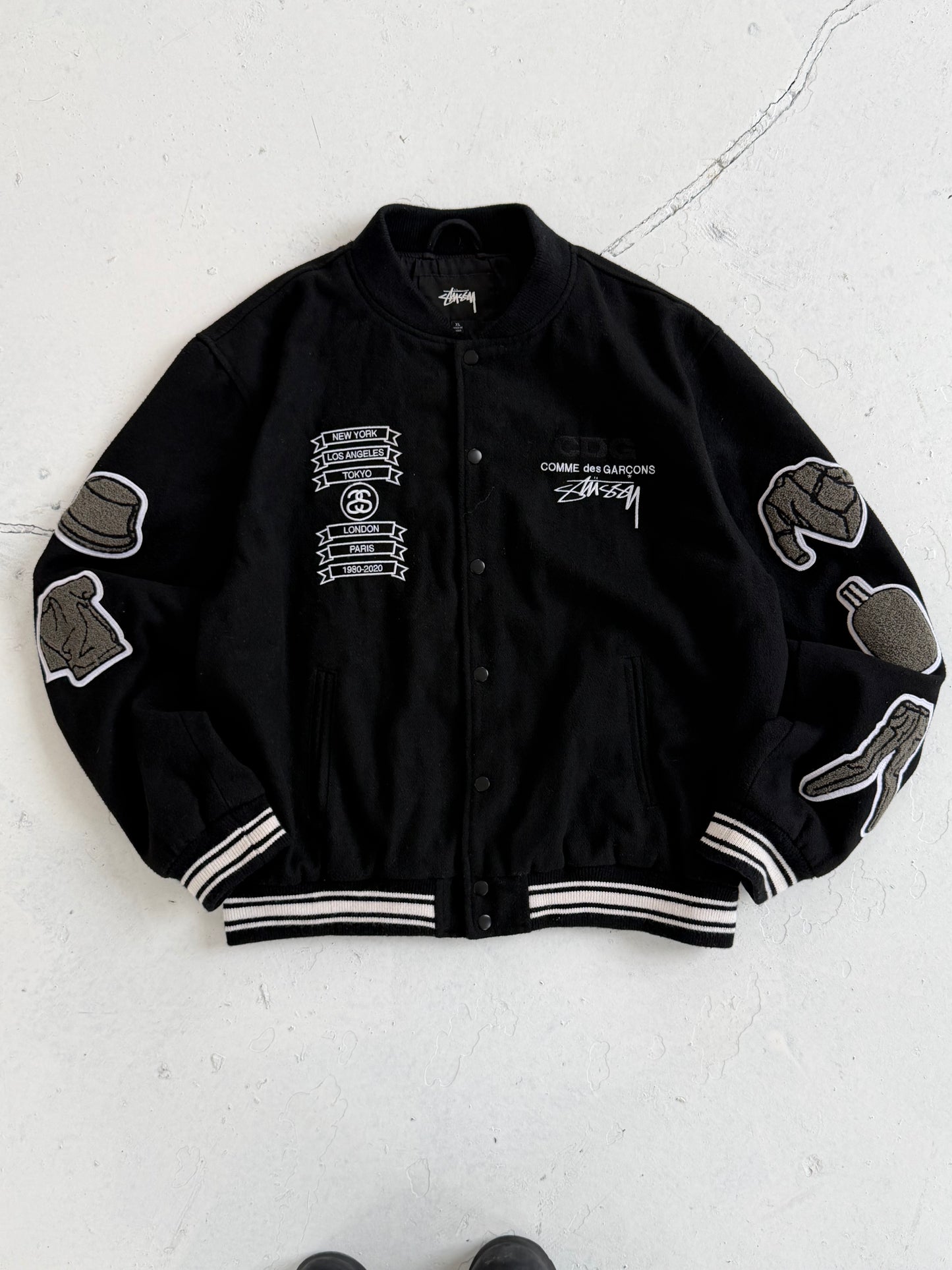 Comme Des Garçons X Stussy Wool 40th Anniversary Spellout Varsity Jacket (M)