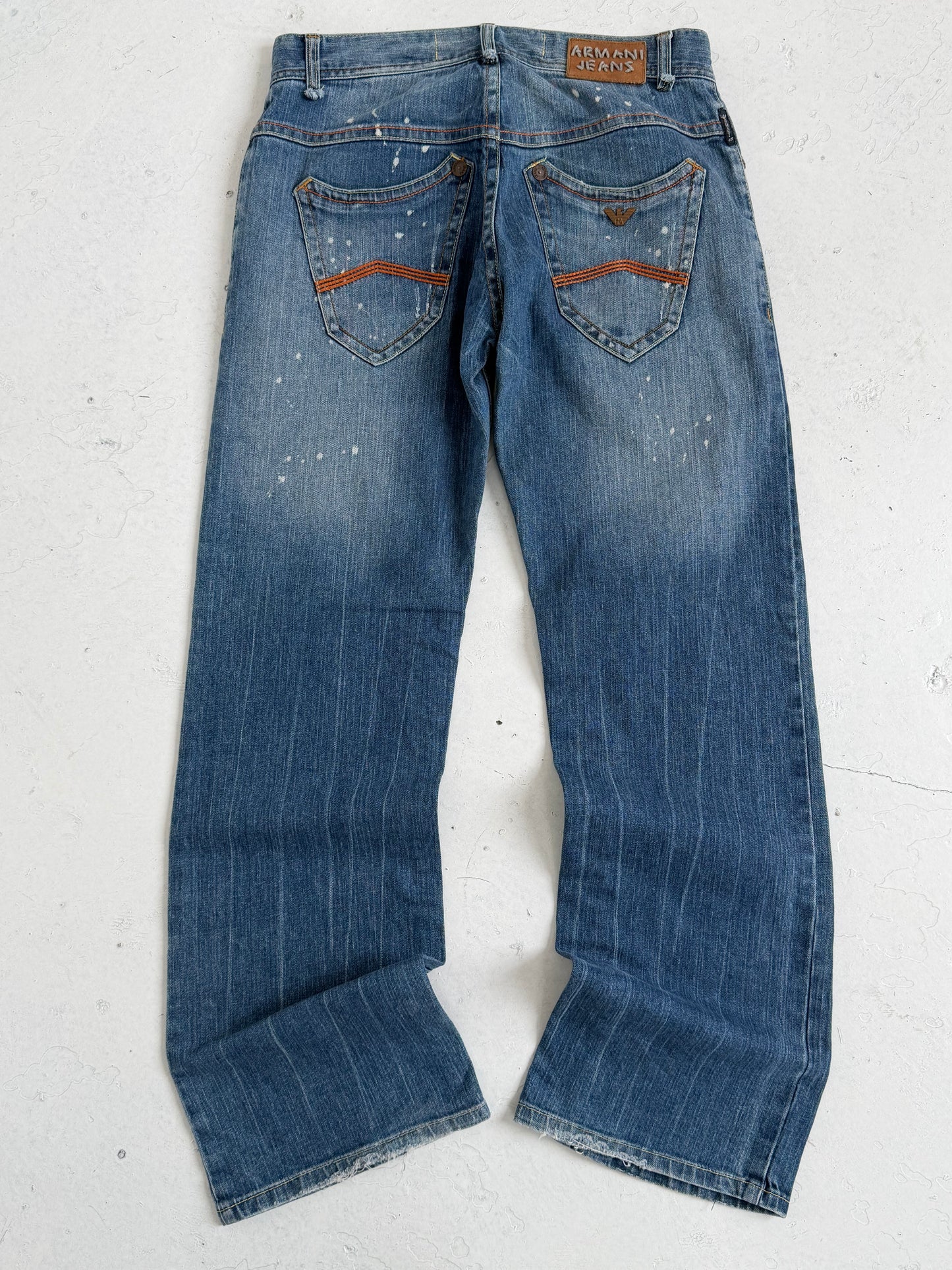 00s Armani Jeans Loose Fit 009 Indigo Contrast Spellout Jeans (32)