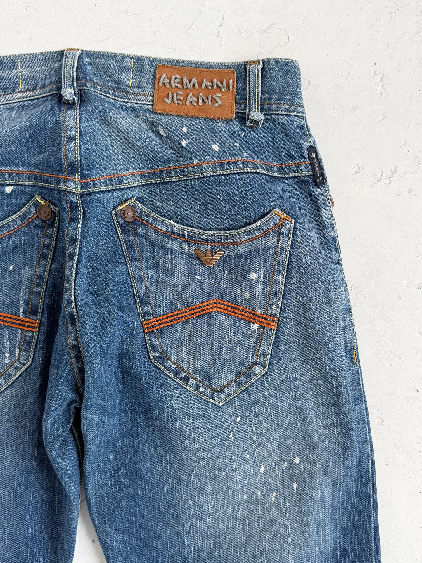 00s Armani Jeans Loose Fit 009 Indigo Contrast Spellout Jeans (32)