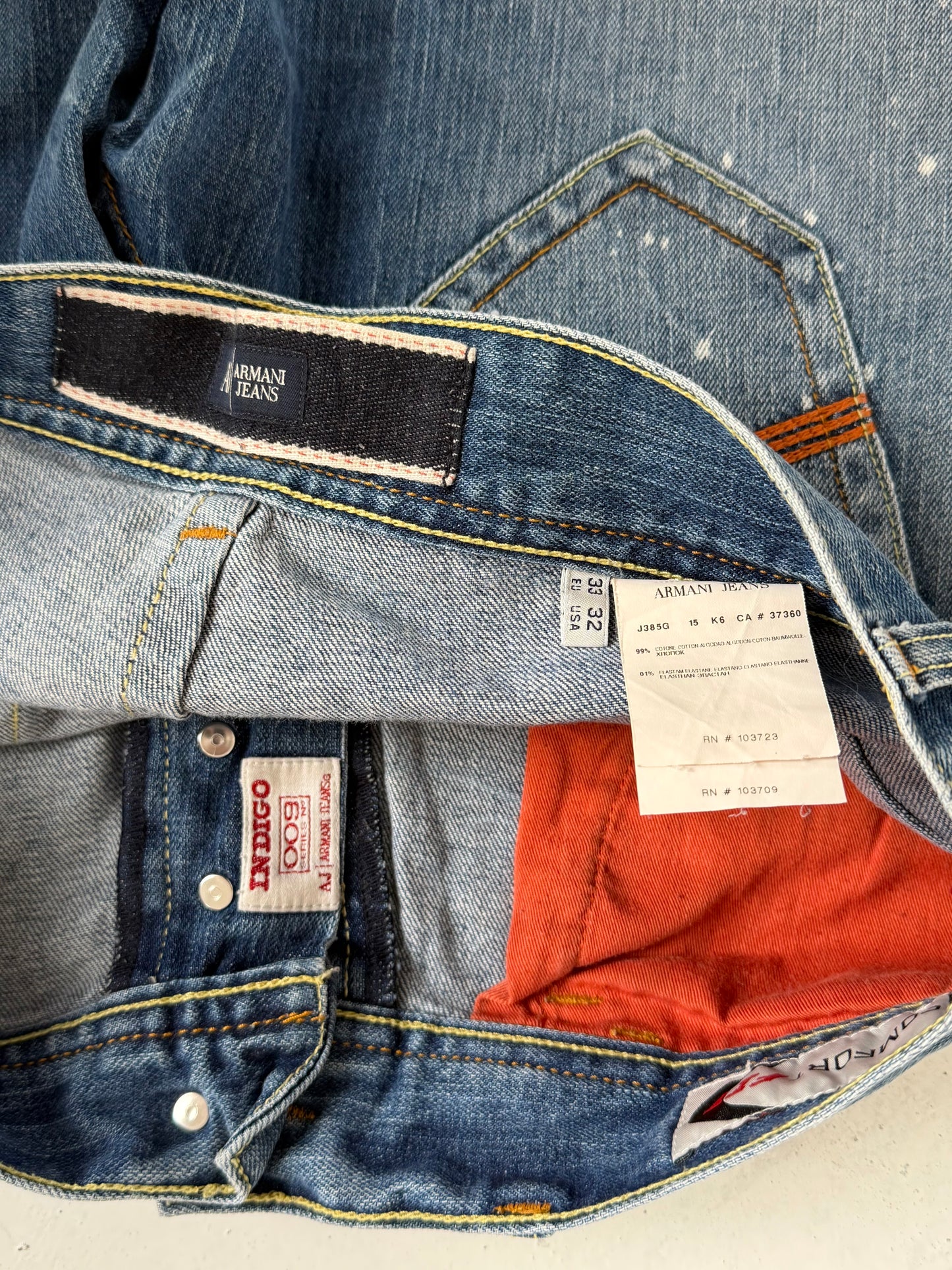 00s Armani Jeans Loose Fit 009 Indigo Contrast Spellout Jeans (32)