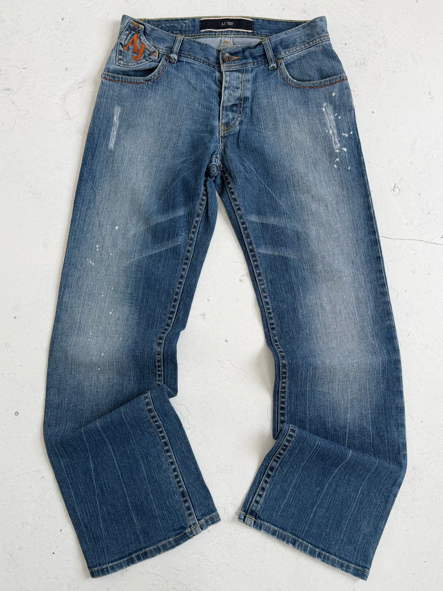 00s Armani Jeans Loose Fit 009 Indigo Contrast Spellout Jeans (32)