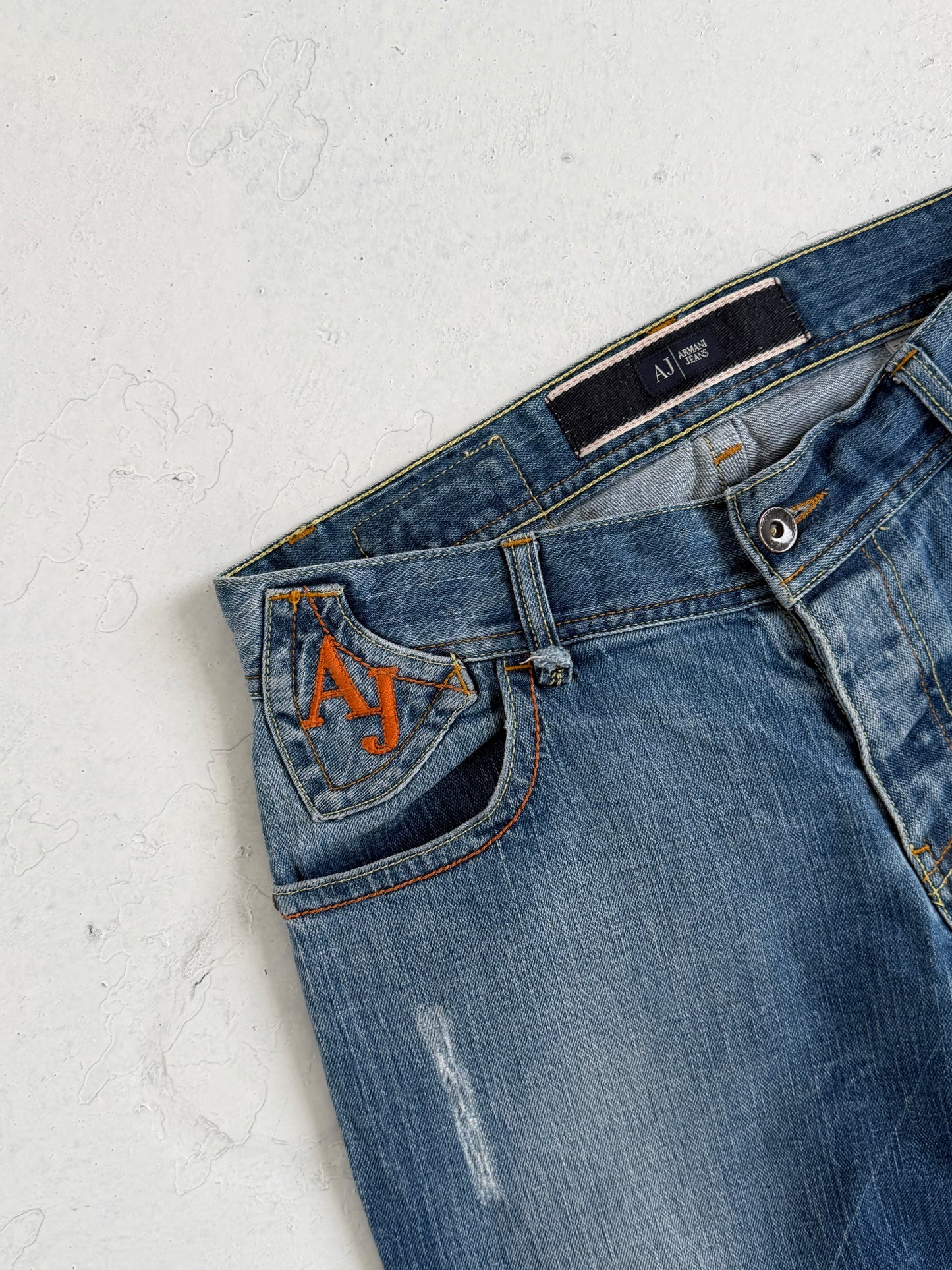 00s Armani Jeans Loose Fit 009 Indigo Contrast Spellout Jeans (32)