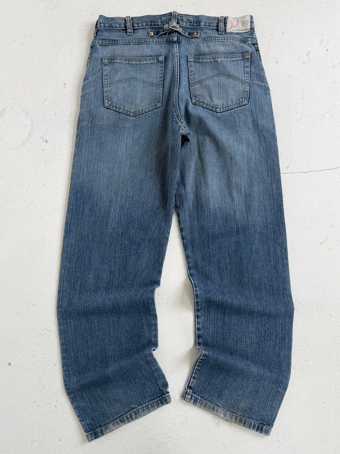 00s Armani Jeans Loose Fit J09 Indigo Buckle Back Jeans (32)