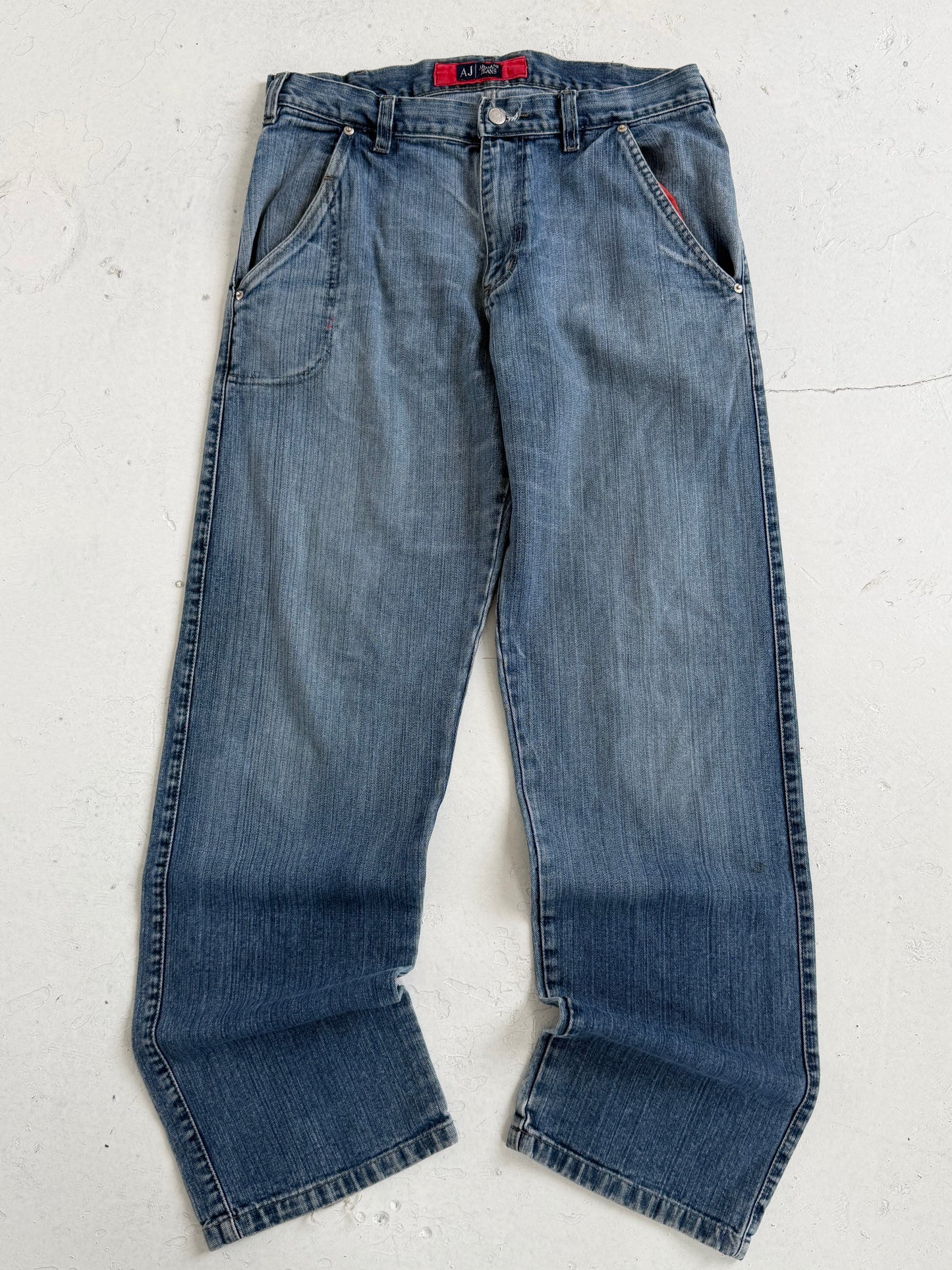 00s Armani Jeans Loose Fit J09 Indigo Buckle Back Jeans (32)