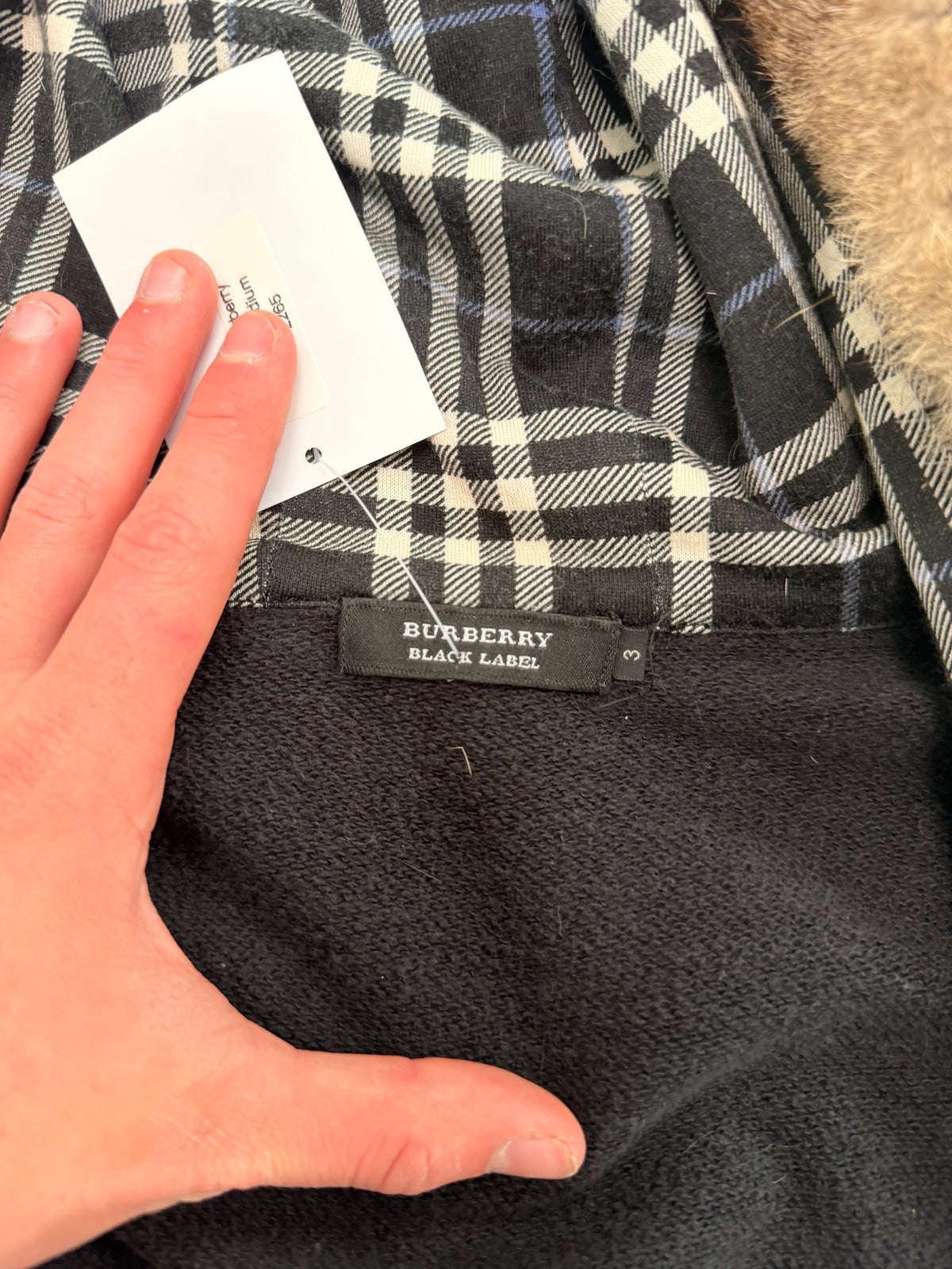 '00s Burberry Black Label Rabbit Fur Hood Black Hoodie (S)