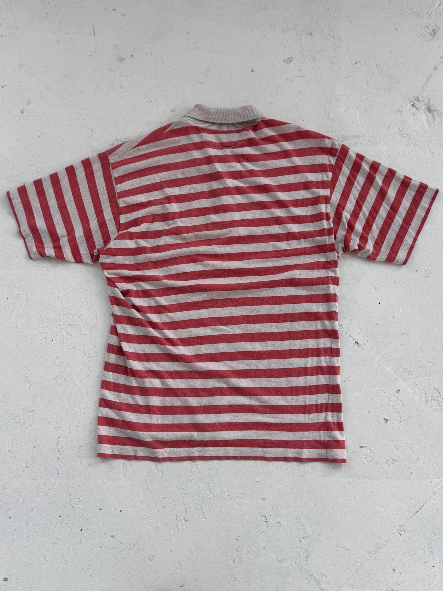 '80s CP Company 'Ideas From Massimo Osti' Striped Mini Spellout Logo Polo (L)