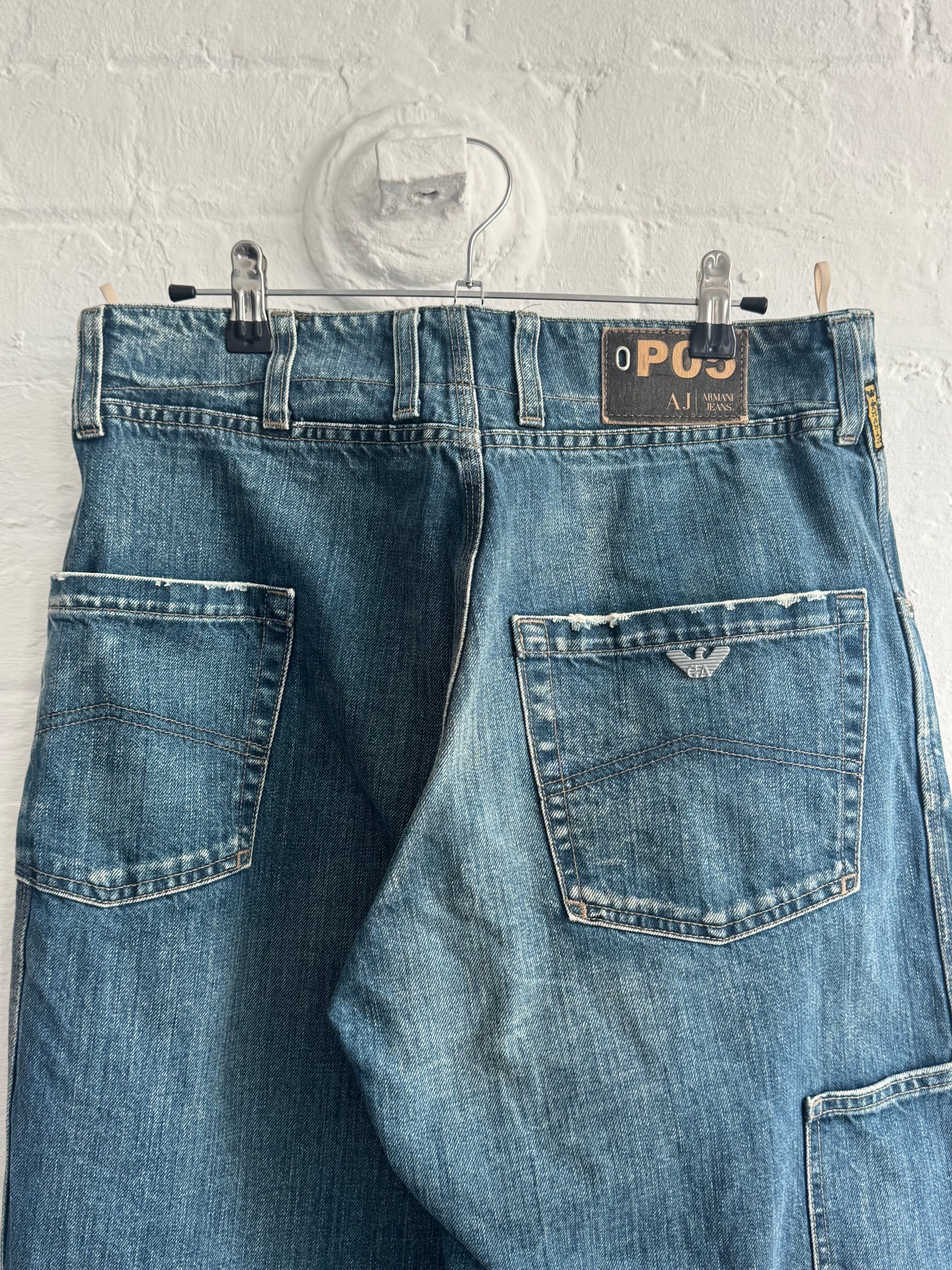 '00s Armani Jeans Twisted Asymmetrical Baggy Carpenter Jeans (32)