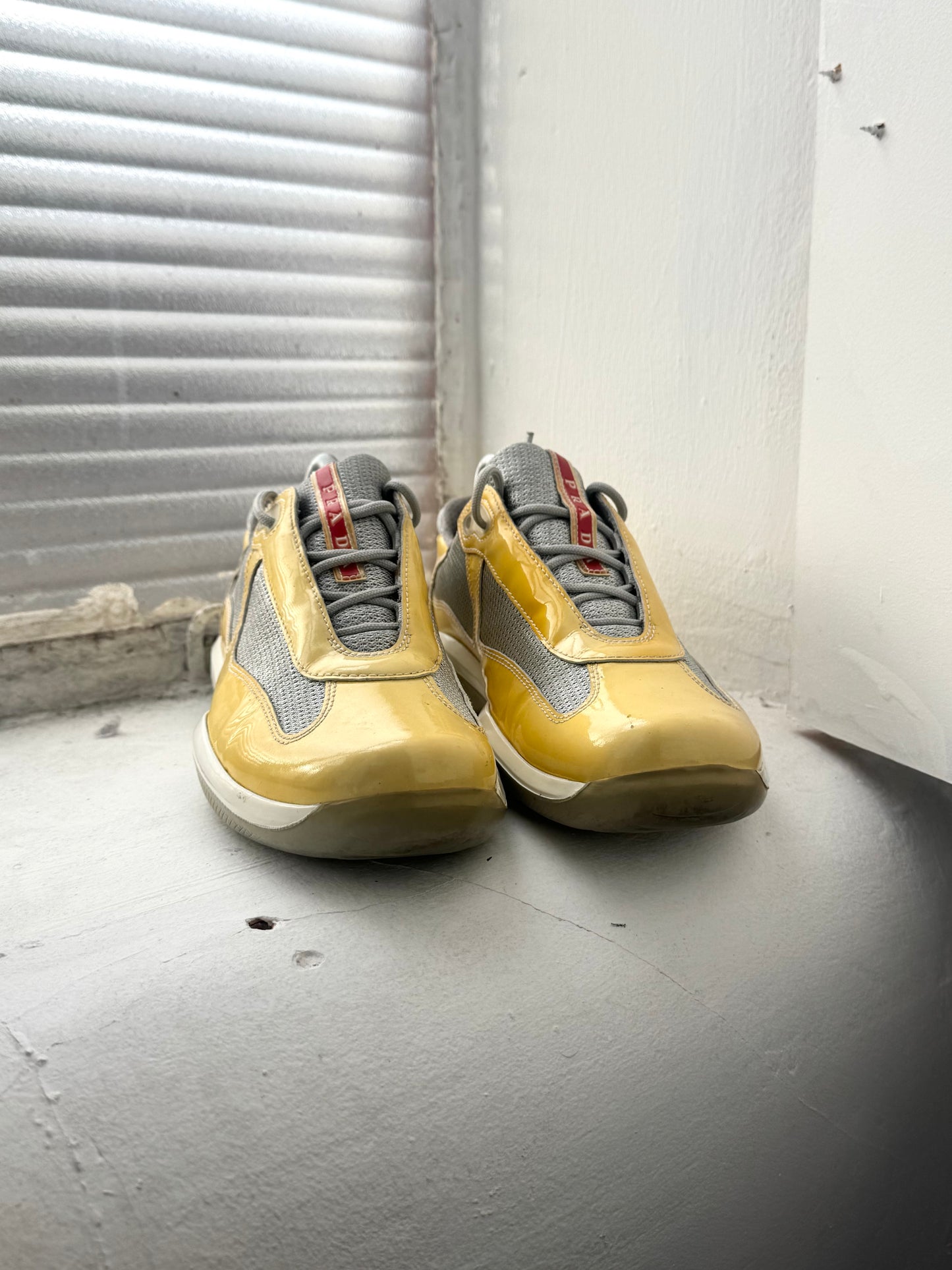 '00s Prada Americas Cup Patent Yellow Sneaker (UK 7.5)