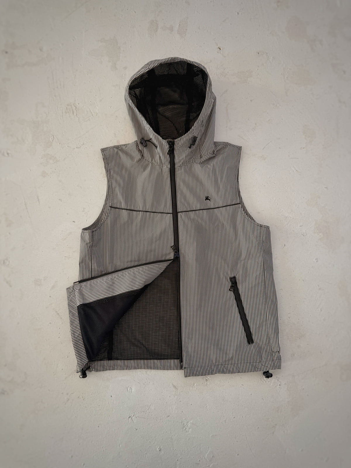 ‘00s Burberry Black Label Gingham Gillet Hooded (S)
