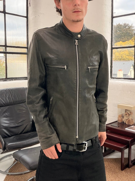 ‘00s Burberry Black Label Leather Motorbike Jacket (S)