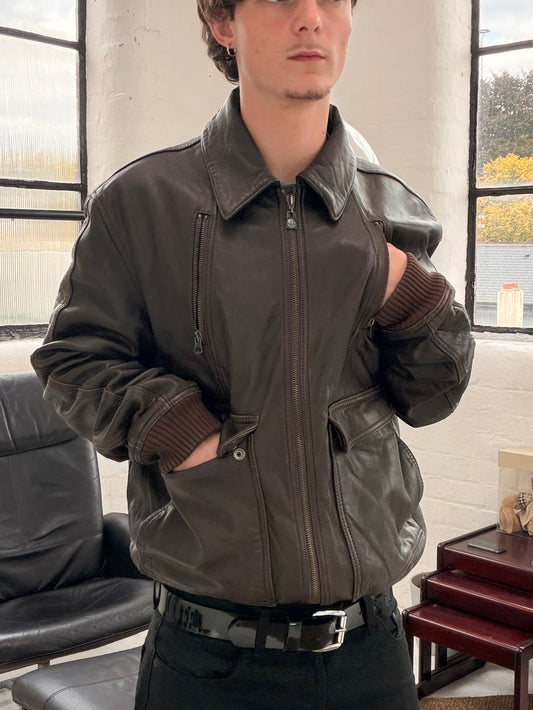 ‘00s Armani Jeans Leather Flight Jacket (M)