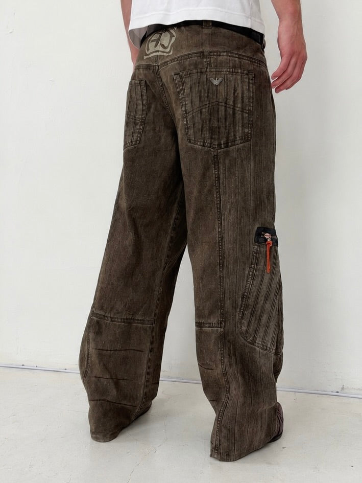 ‘00s Armani Jeans Spellout Distressed Panelled Cargo Pants (34x30) (Copy)