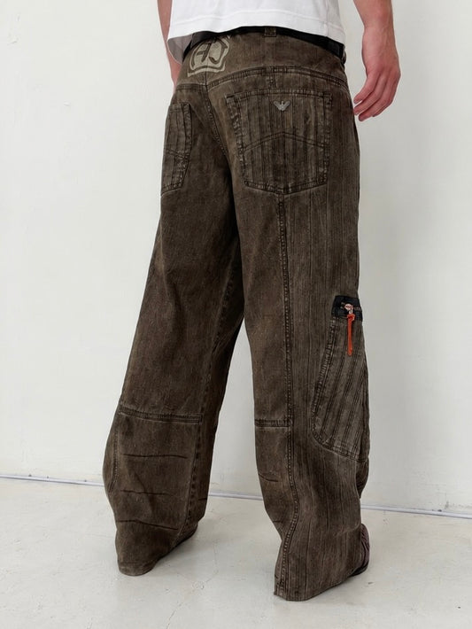 ‘00s Armani Jeans Spellout Distressed Panelled Cargo Pants (34x30) (Copy)