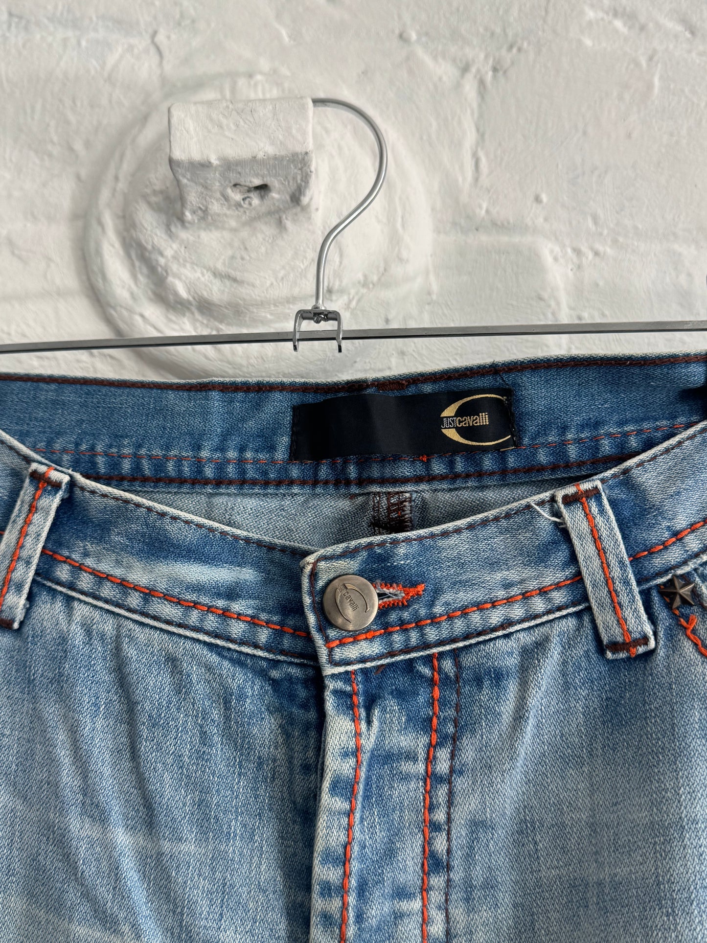 '00s Roberto Cavalli Just Cavalli Contrast Stitch Bootcut 'Scar' Denim (32)