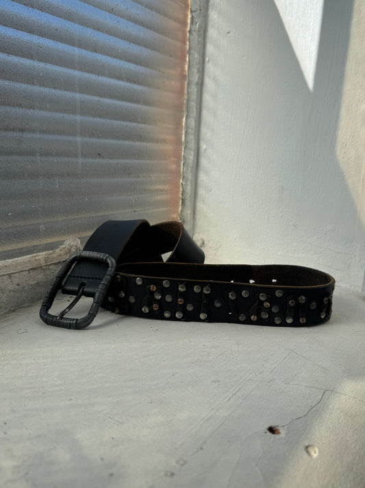 '00s John Galliano Spellout Leather Studded Belt (34)