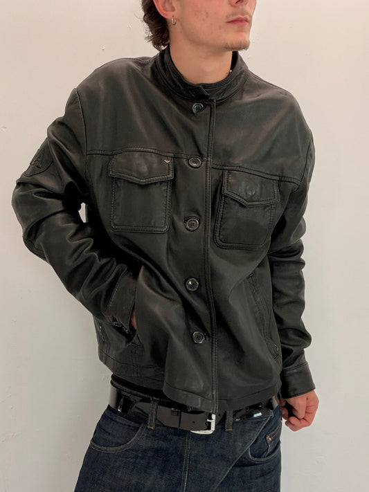 '00s Armani Jeans Leather Moto Jacket (L)