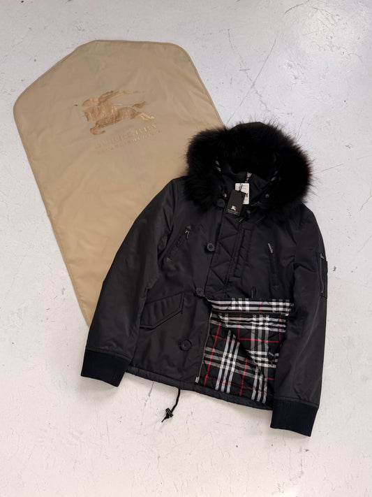 '00s Burberry Black Label Fur Hood Bomber Jacket (S)