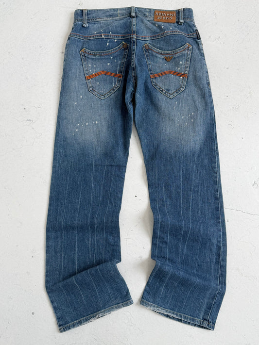 00s Armani Jeans Loose Fit 009 Indigo Contrast Spellout Jeans (32)