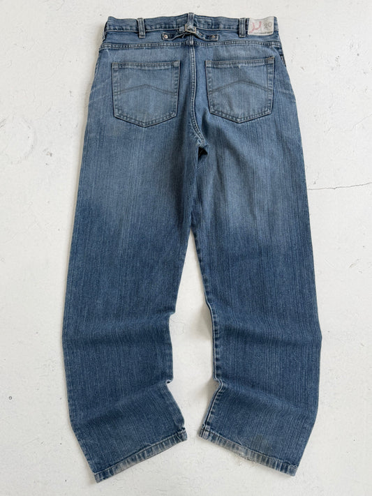 00s Armani Jeans Loose Fit J09 Indigo Buckle Back Jeans (32)