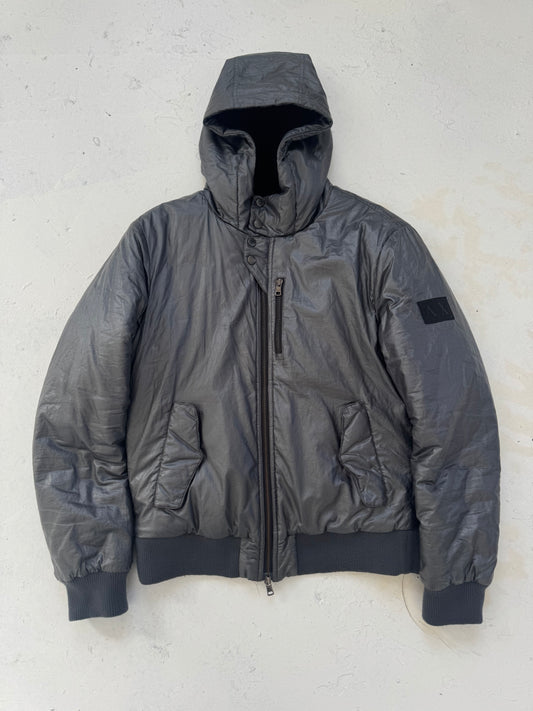 00s Armani Exchange Liquid Metallic Silver Puffer Jacket (M)
