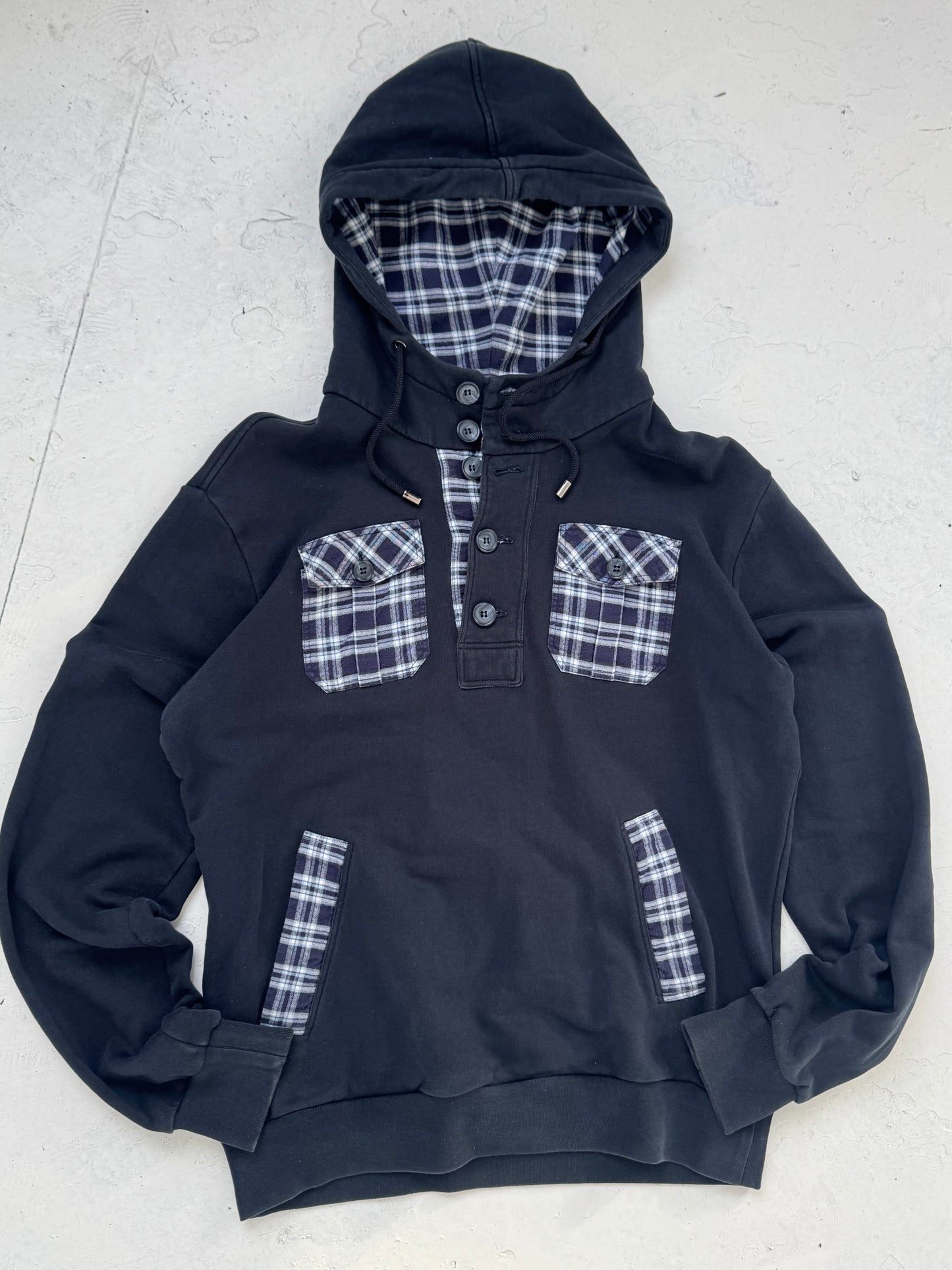 00s Dolce and Gabbana Plaid Lined Half Button Hoodie (M/L)