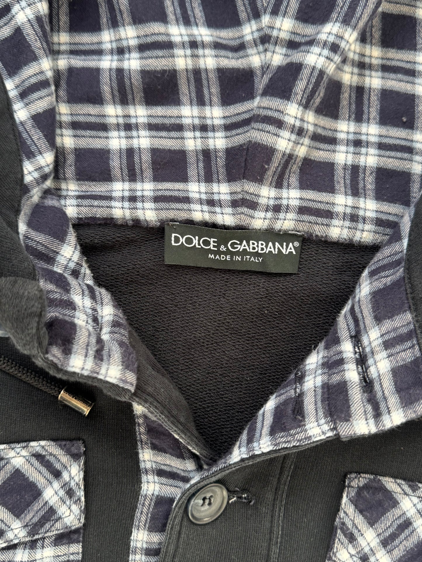 00s Dolce and Gabbana Plaid Lined Half Button Hoodie (M/L)