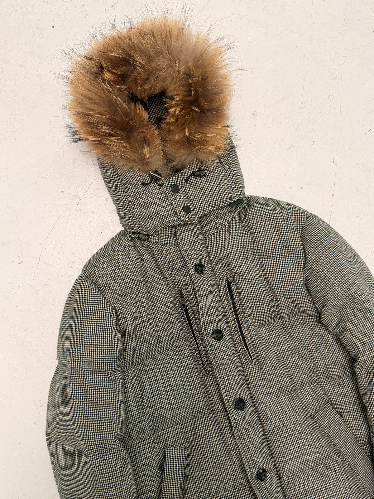 '00s Takeo Kikuchi Gingham Down Fur Hood (M)