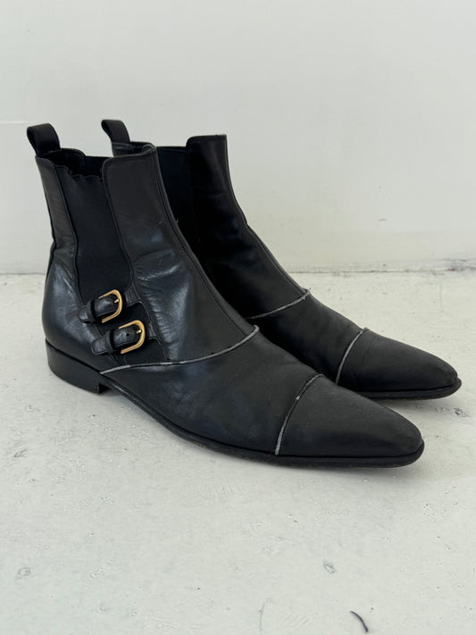 '00s Dolce & Gabbana Japan Exclusive Leather Buckle Point Toe Boots (UK 9)