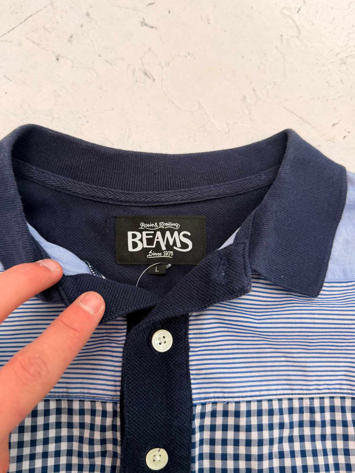 '00s Beams Gingham Pannel Polo (L)