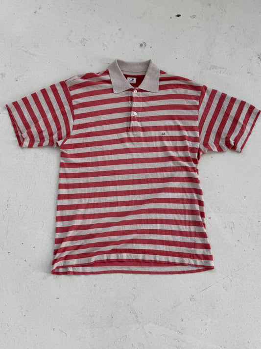 '80s CP Company 'Ideas From Massimo Osti'  Striped Mini Spellout Logo Polo (L)