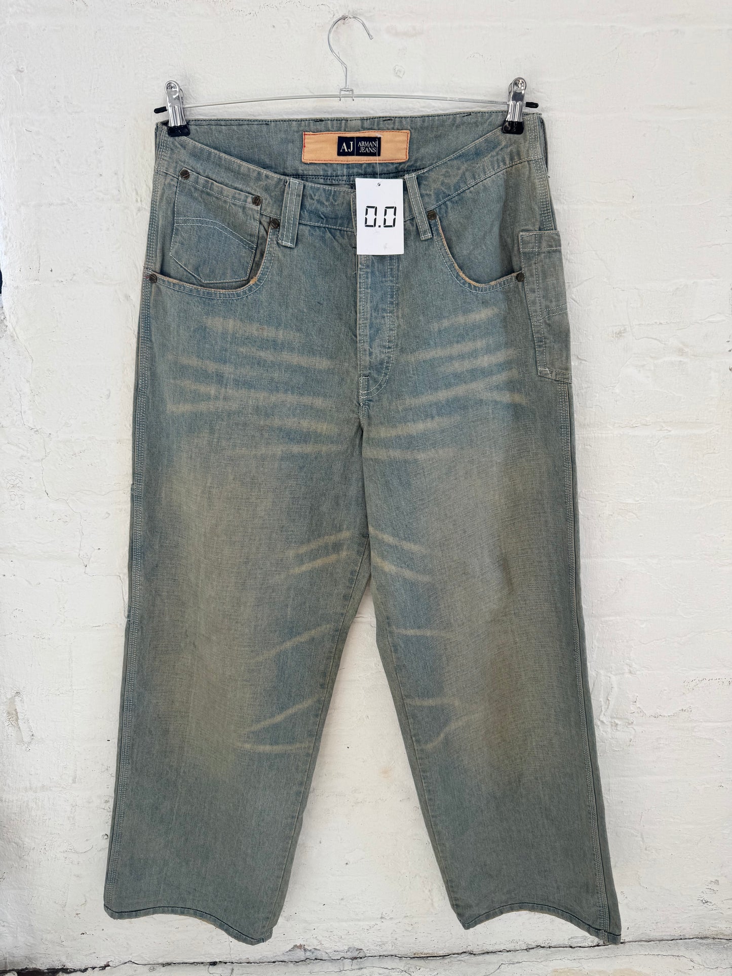 '00s Armani Jeans Stone Washed Wide Carpenter Denim Jeans (32)