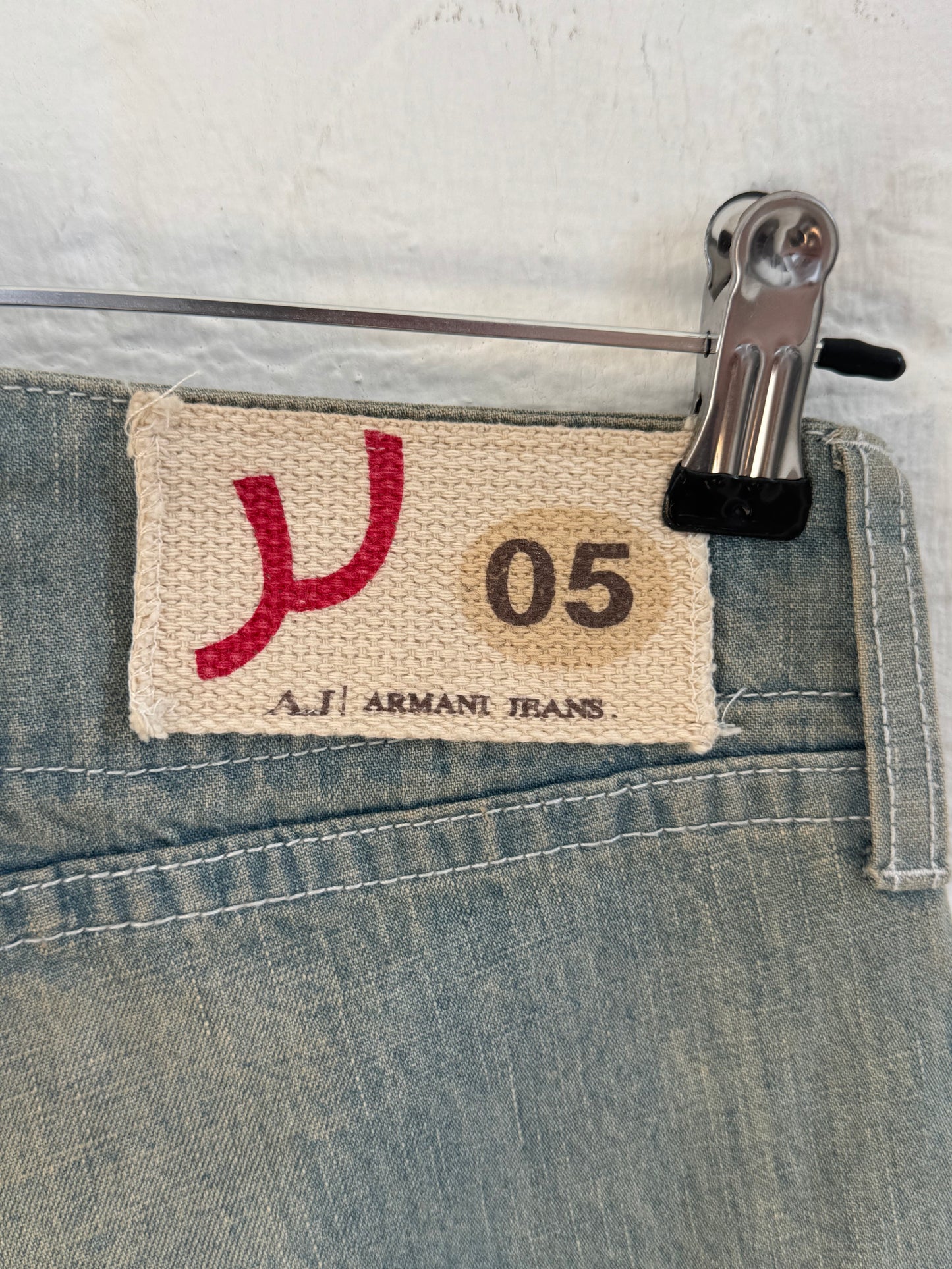 '00s Armani Jeans Stone Washed Wide Carpenter Denim Jeans (32)