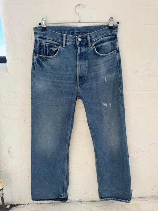 Acne Studios Distressed Mid Wash Bootcut Denim Jeans (31)