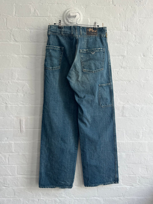 '00s Armani Jeans Twisted Asymmetrical Baggy Carpenter Jeans (32)