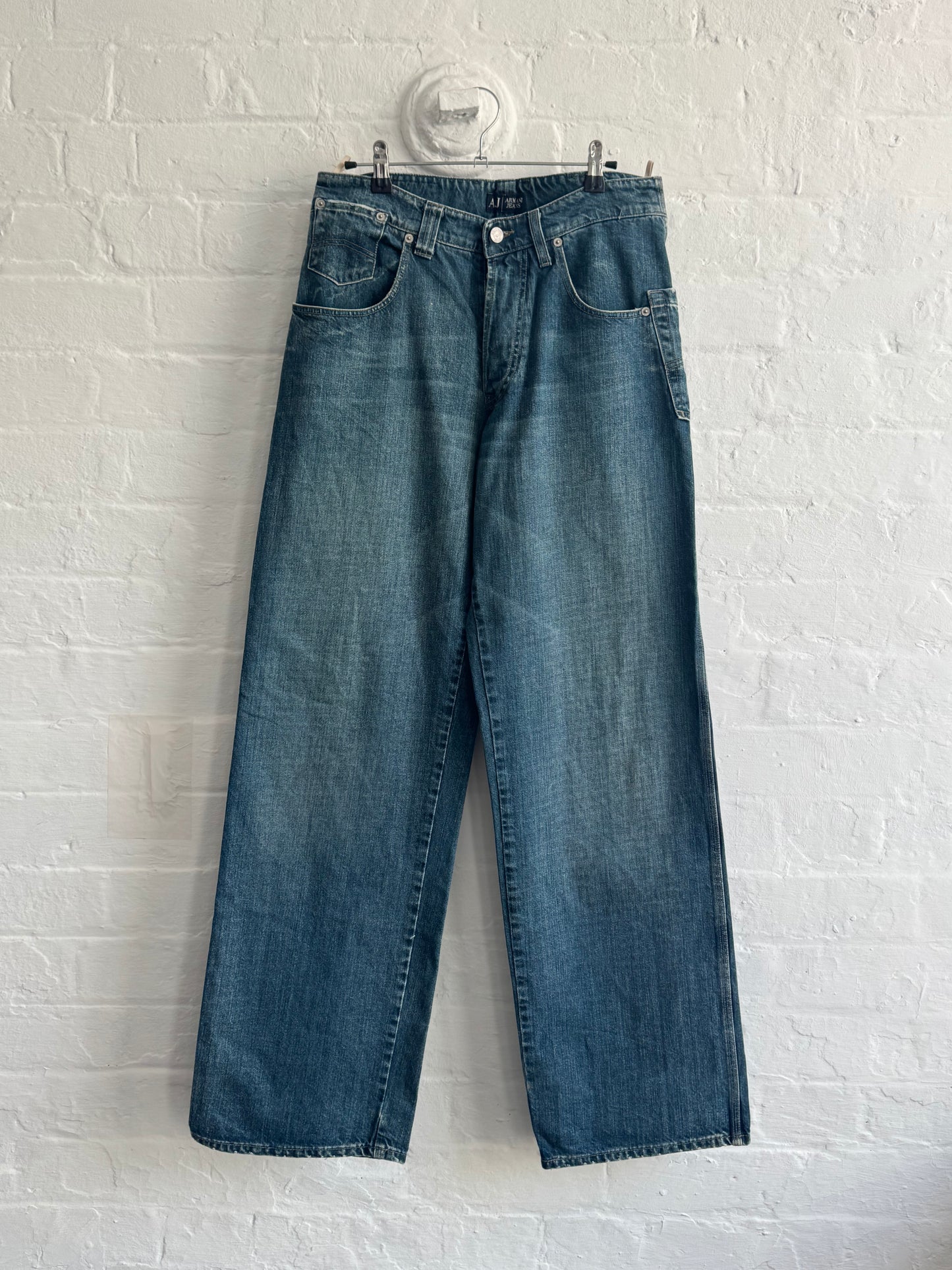 '00s Armani Jeans Twisted Asymmetrical Baggy Carpenter Jeans (32)