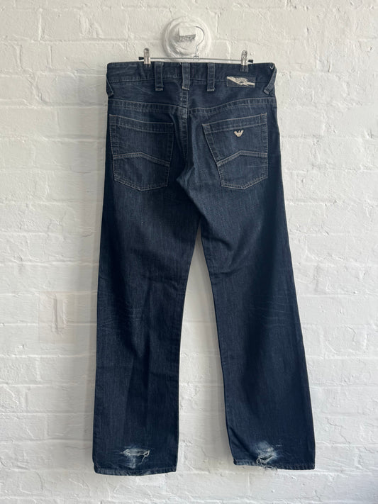 '00s Armani Jeans Metal Plaque Raw Denim Baggy Jeans (34)