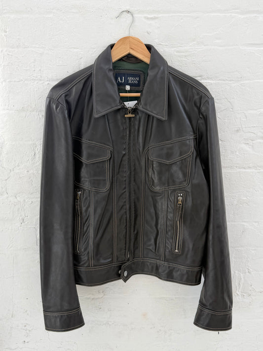 '00s Armani Jeans Leather Flight Jacket (M)