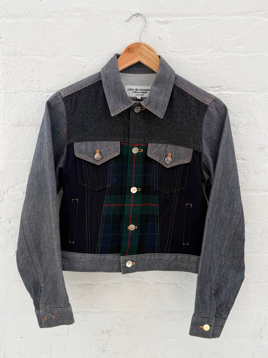 '99 Comme Des Garçons Robe De Chambre Patchwork Plaid Trucker Jacket (6/XS)