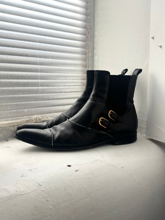 '00s Dolce & Gabbana Japan Exclusive Leather Buckle Point Toe Boots (UK 9)