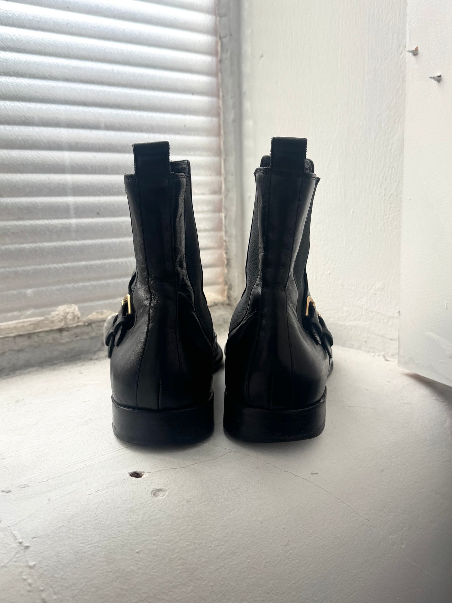 '00s Dolce & Gabbana Japan Exclusive Leather Buckle Point Toe Boots (UK 9)