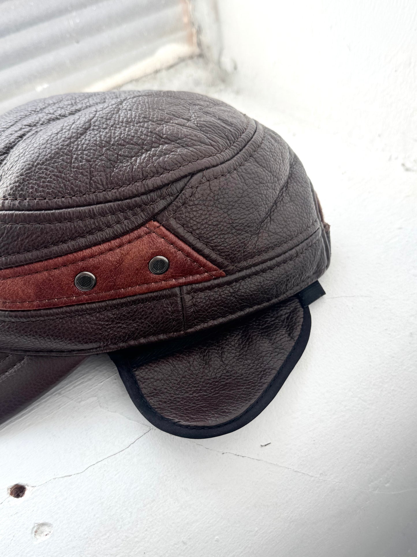 '80s Full Grain Leather Bakers Cap