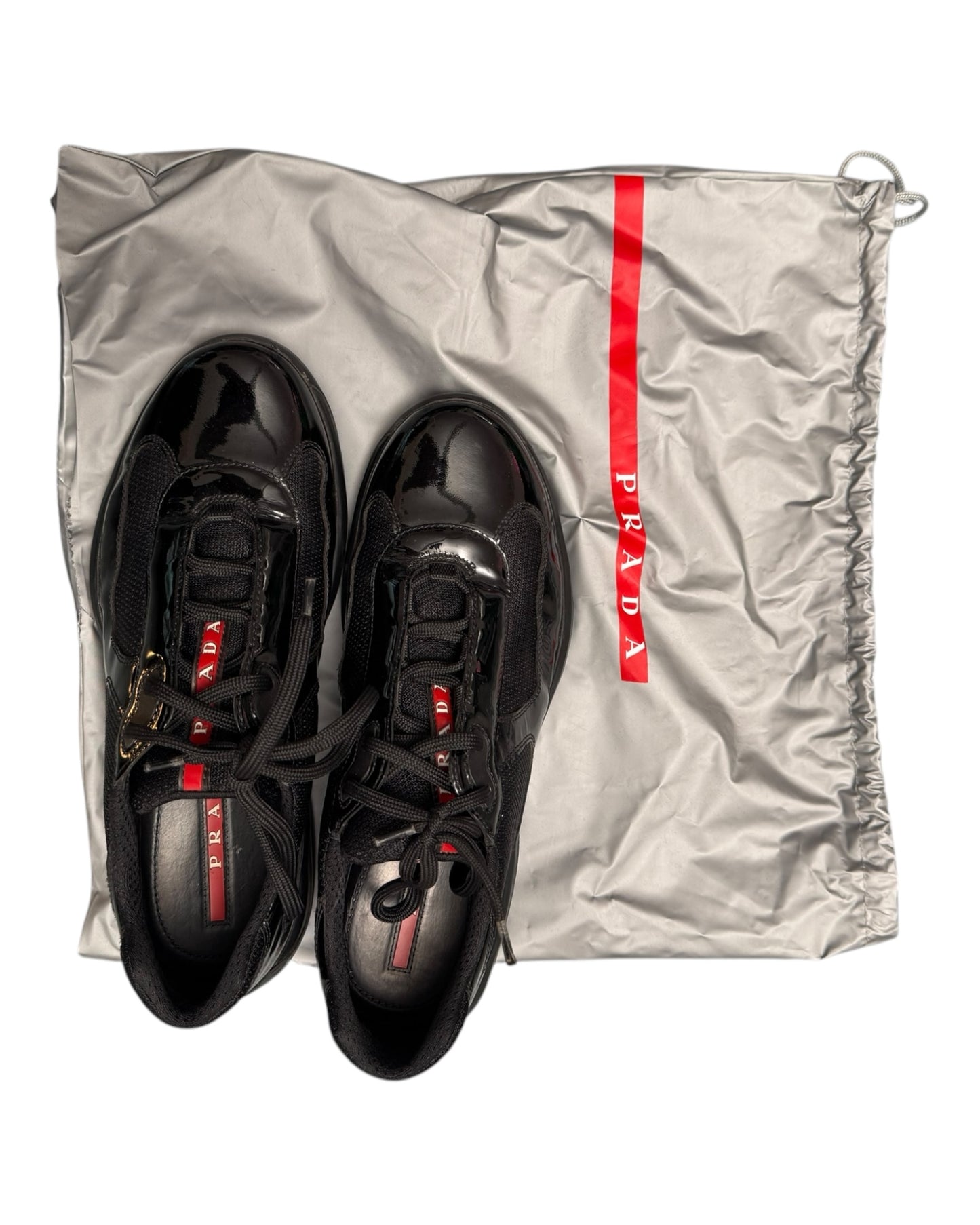 00s Prada Americas Cup Patent Black Sneakers (UK 8)